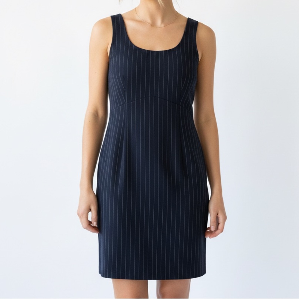 NWT Navy Blue Pinstripe Sleeveless Shift Mini Dress Workwear Office Size XS